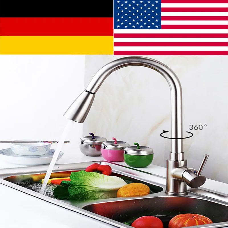 

Kitchen Faucets Single Handle Pull Out Kitchen Tap Single Hole Handle Swivel 360 Degree Water Mixer Tap Mixer Tap Silver