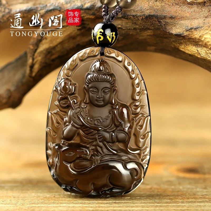 

Quiet natural Obsidian ice pavilion with natal Buddha Pendant men and women mahasthamaprapta Zodiac Horse Necklace