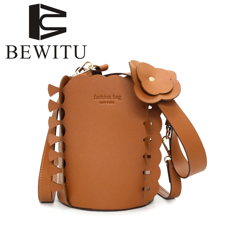 

BEWITU Bucket Ladies Shoulder Bag 2018 New Woven Flowers Hollow Summer Fashion Handbag Messenger Bag Solid Composite Bag