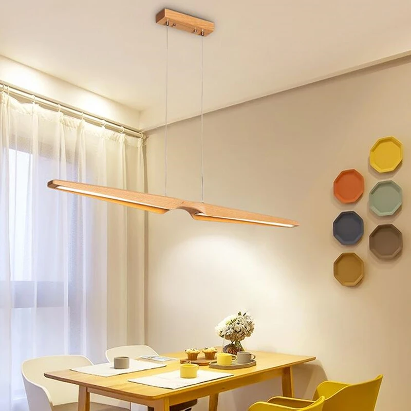 

Luminaria Nordic Modern Lamp Wood Chandelier Lighting for Bedroom Office LED Long Strip Light Fixture Japanese Wooden Hanglamp