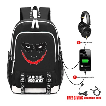 

Suicide Squad Book bag Rucksack Student School Bag For Boys Girls Travel Backpack USB Port Mochila Black Backpack