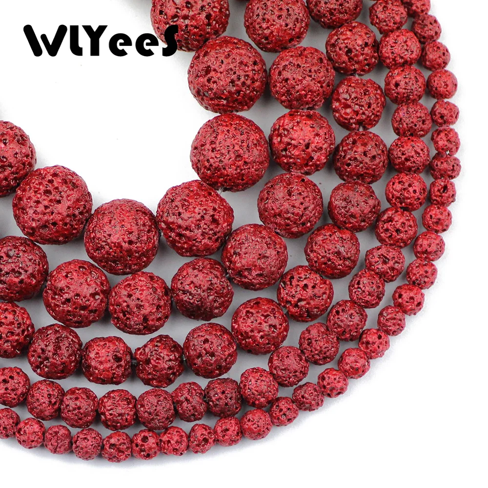 

WLYeeS 1strand/lot Red Rock Lava Beads Natural Stone 4 6 8 10 12mm Round Loose Spacer Beads for DIY Jewelry Bracelet Making 15"