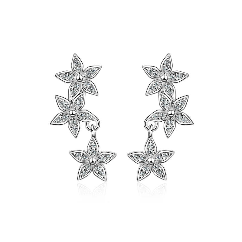 

New Arrivals Trendy Cubic Zirconia Cute Flower 925 Sterling Silver Ladies`Stud Earrings Original Jewelry Drop Shipping No Fade