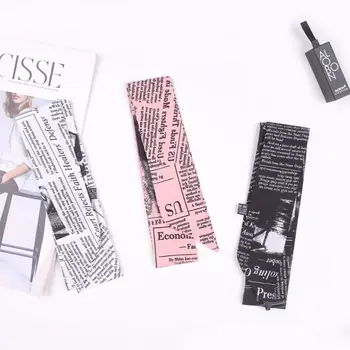 

90x5cm Women Retro English Newspaper Background Neckerchief Imitation Silk Skinny Neck Scarf Handbag Decorative Ribbon Headband