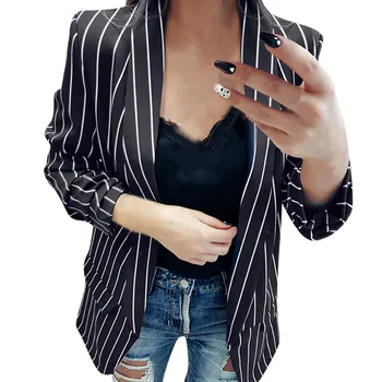 

Fashion Lady Long Sleeve Striped Stylish Jacket Duster coats and jackets women 2019 Women's Open Small coat G0531#20