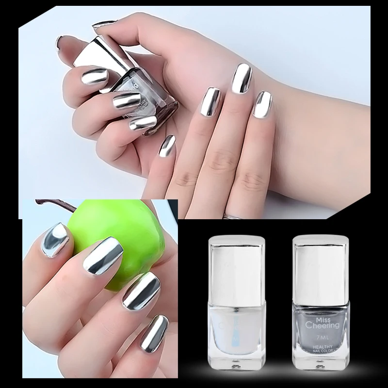 Металлический лак для ногтей 7 мл серебристый nagellak зеркальный хромированный