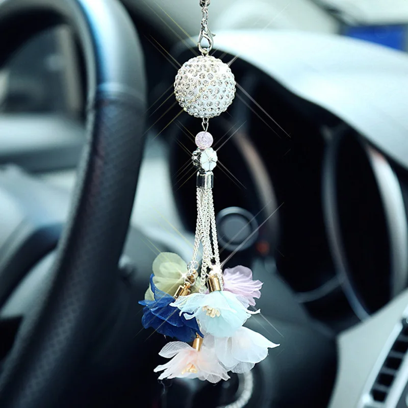 Us 7 98 25 Off Car Decoration Accessories Diamond Crystal Ball Hanging Ornaments Fashionable Car Interior Rearview Mirror Pendant Nice Gift In