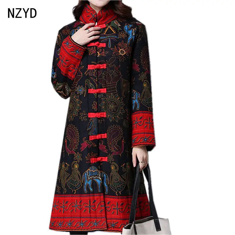 

Autumn/Winter Women Jacket 2017 New Fashion Stand collar single-breasted Long sleeve Coat Print Loose Big yards Coat LADIES162