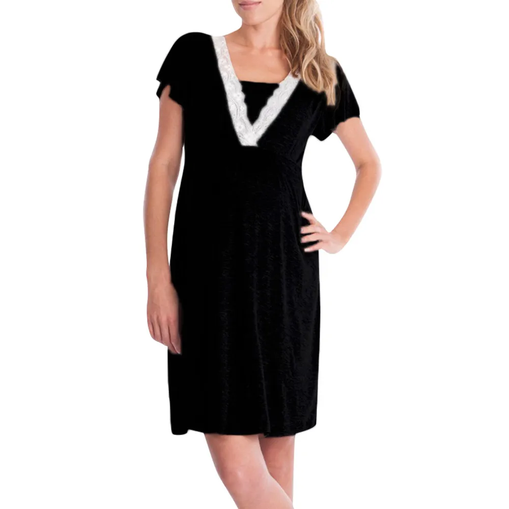 

Sexy Womens Mother Pregnant Dress Suit Lace Pregnants Casual Nursing Baby For Maternity Pajamas Dress Short-Sleeve Dress