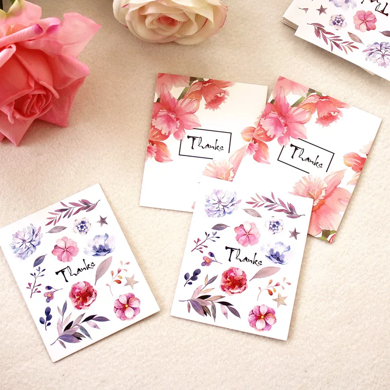 

DIY Blank graffiti word card Flower design Thank You Greeting Card Small Mini Card Message Card 100pcs
