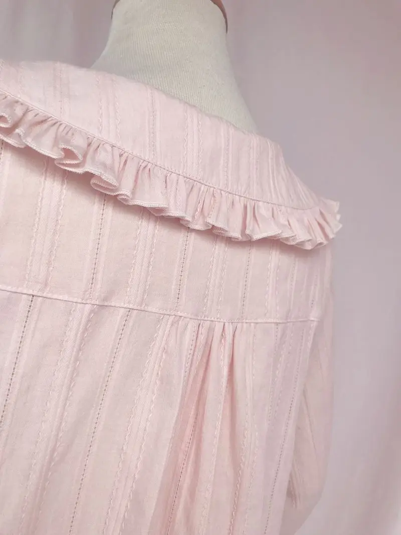 Женская хлопковая блузка в Стиле Лолита розовый топ с воротником Питер Пэн и оборками