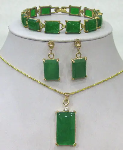 

free shipping>>> wholesale beautiful inlay green Natural stone bracelet earrings pendant necklace Set