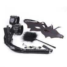 5 pcs Set Leather Sex Products Hand Bondage Restraint Whip Mask Handcuffs Nipple Clip Feather Sex Toys For Couples Adult Game products sexshop 3 pcs set male chastity belt sexy sex toys bdsm bondage restraint set sextoys adult sex game tools for couples