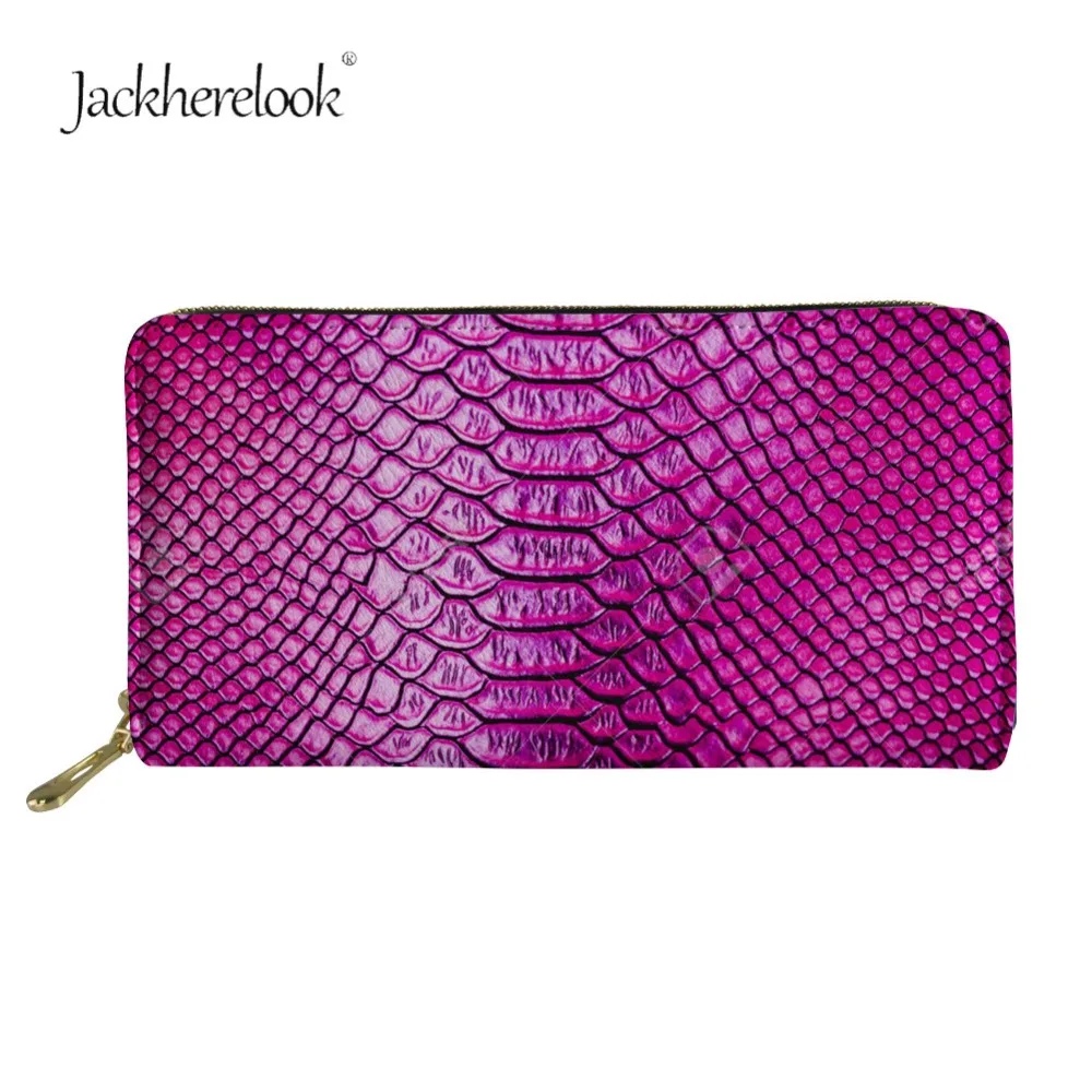 

Jackherelook Pink Luxury Snake Skin Texture Print Long Wallets Women Leather ID&Credit Cards Holders Lady Clutch Girl Coin Bag