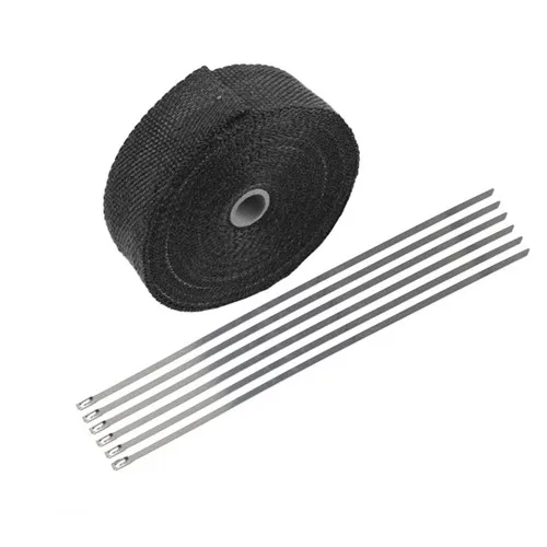 5 Ties Kit Black 2/" 50Ft Roll Fiberglass Exhaust Header Pipe Heat Wrap Tape