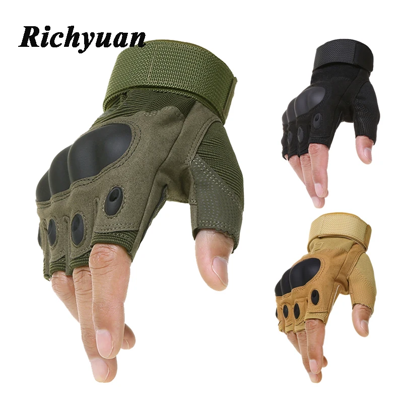 Outdoor Motorcycle Hard Knuckle Fingerless Gloves Motorbike Motocross