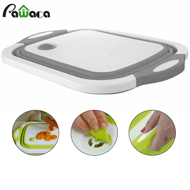 

Multifunction 4 in 1 Folding Cutting Board Storage Baskets Drain Basket Silicone Kitchen Cutting Board Home Storage Tools