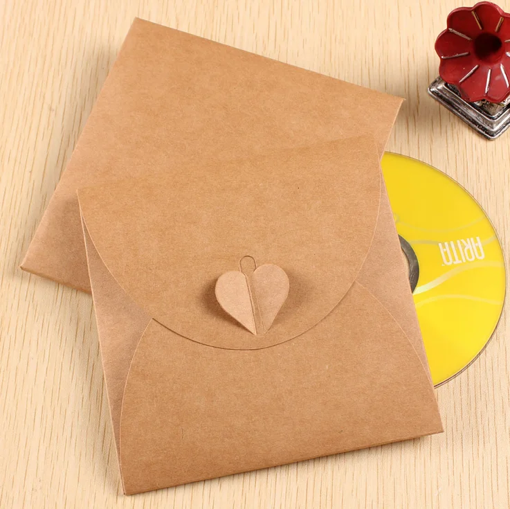 20Pcs Vintage Heart Kraft Paper CD Paper Envelopes DVD Papar Case Bag