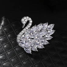 Cute Luxury Zircon Crystal Swan Brooches for Women Elegant Scarf Pins Dress Wedding Corsage Pin Fashion Jewelry Broche 3 Colors jujie fashion crystal deer brooches coat clothing scarf lapel pins elk corsage fashion jewelry