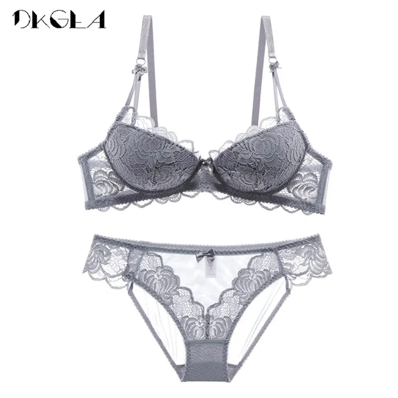 Best Comfortable Thin Cotton Women Underwear Sexy Bra Set Plus Size C D Cup Embroidery Brassiere Push Up Bras Lace Lingerie Set Black