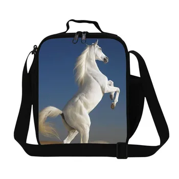 

Original 3D Animal Boys Insulated Lunch Bags White Horse Print Lunch Box For Kids Thermo Thermal Bag Children Picnic Food Bag