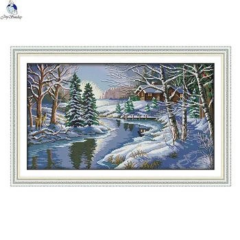 

JoySunday DIY cross stitch kits needlework Snowscape 7 City Town Street 14CT 11CT cotton painting gift art factory wholesale