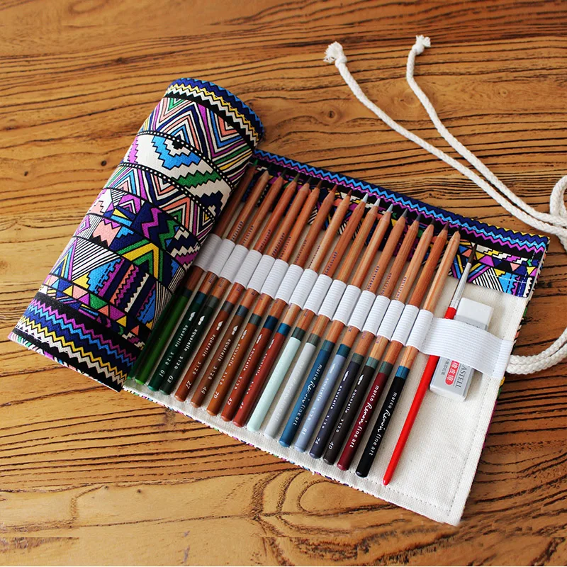 

12/24/36/48/72 Holes Pencil Case School Canvas Roll Makeup Comestic Brush Pen Storage pecncil box Estuches School penalty