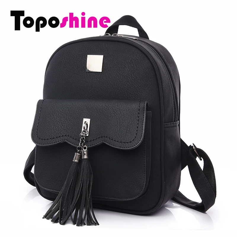 Toposhine 2016 Winter New Double Tassel Women Backpacks Fashion PU Leather Lady Backpack Quality Fashion Girls