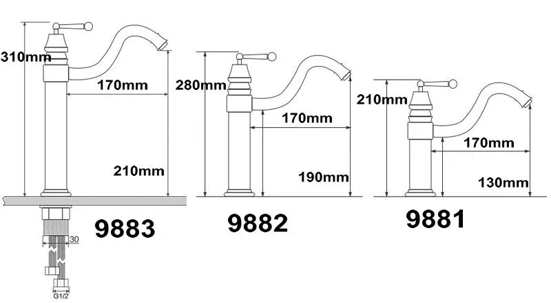 Кухонная раковина смесители для ванной бассейна смеситель, латунь Поворотный кран 9881/9882/9883