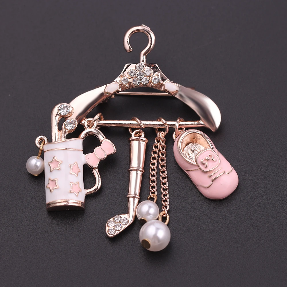 

Fashion hanger enamel brooch hanger hanging cute pink shoes cup shovel crystal brooches pins badge coat backpack hat pin jewelry