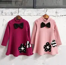 2016 Hiver Filles Robe Épaissir Filles Chaud Coton Une lettre Robe Enfants Mignon Style Confortable matériel grand Peplum avec Robe