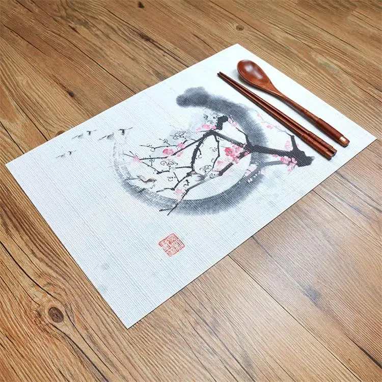 Китайский стол placemate ПВХ прямоугольная краска с чернилами тепло-прочная подставка скольжения легко чистить и украшения дома - Цвет: 6