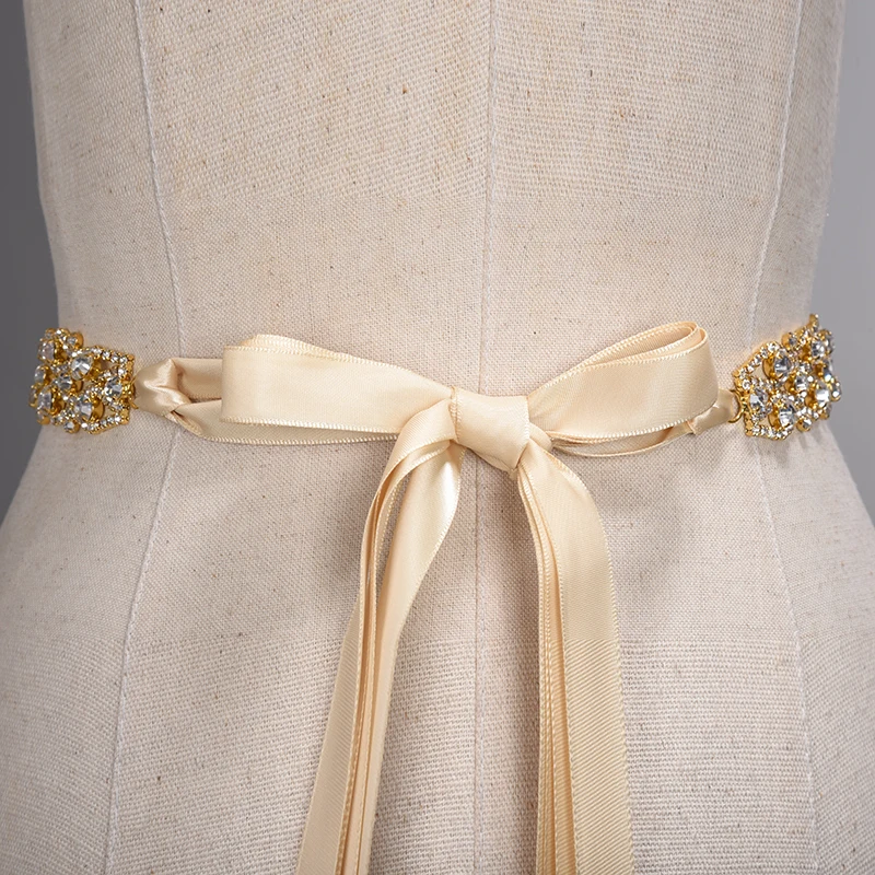 Handmade Crystal Wedding Belts Golden Silver Rhinestone Wedding Dress Belt Formal Bridal Ribbon Sash Belt Wedding Accessories