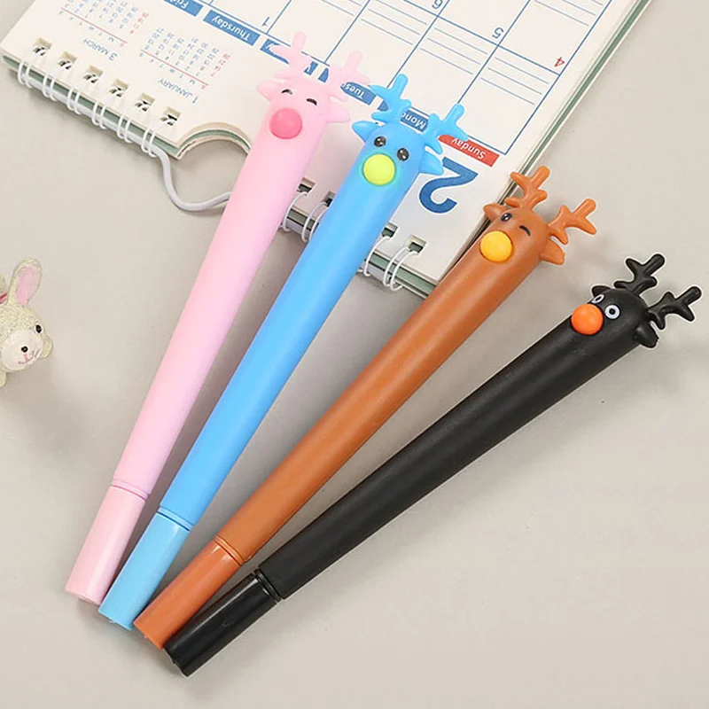 

100 PCs Creative Elk Cartoon Neutral Pen Cute Learning Stationery Deer Water Signature Pen Christmas Gift Prize Authentic