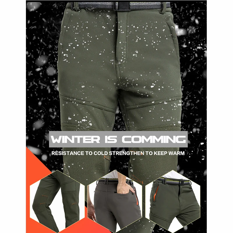 Iemuh marca Pantalones de senderismo hombres invierno térmico a prueba de viento Softshell Pantalones impermeable trekking escalada esquí Pantalones
