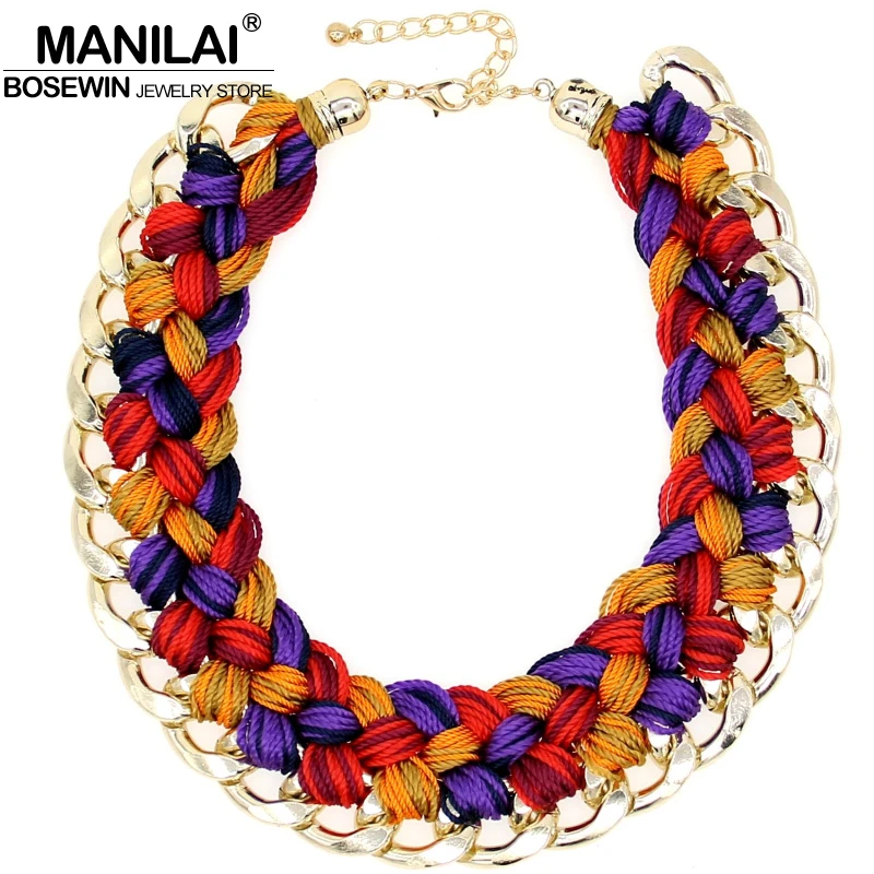 MANILAI hecho a mano tejido ganchillo grueso Collar mujeres declaración joyería grandes Chokers collares joyería - AliExpress Joyería y accesorios
