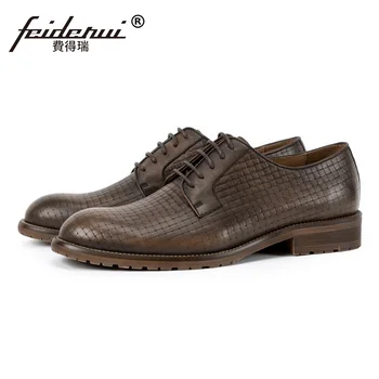 

Vintage Summer Genuine Leather Men's Basic Handmade Footwear Round Toe Derby Breathable Man Formal Dress Office Shoes SS107