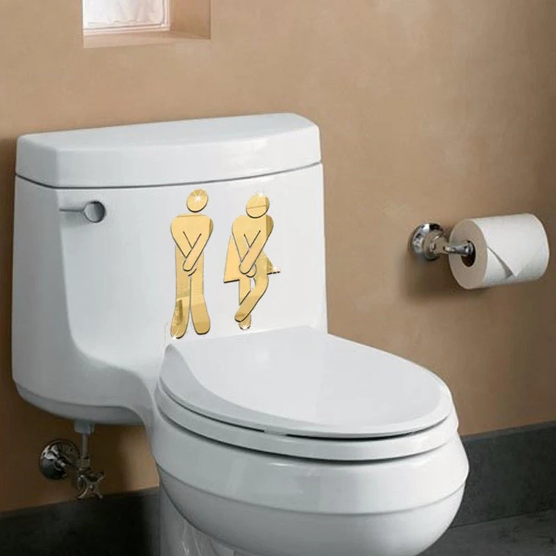 Toilet Room Sign Decorative Bathroom Sign For Hotel Bar Restaurant Mirror Wall 3D Removable Mirror Wall Stickers Creative Decals