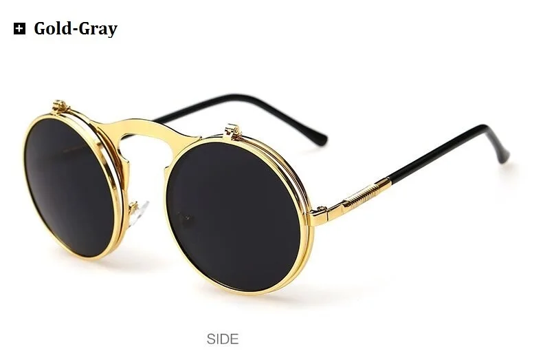 Винтажные Круглые Солнцезащитные очки для мужчин и женщин, фирменный дизайн, Стим панк Покрытие, круглые ретро солнцезащитные очки, мужские металлические солнцезащитные очки для женщин