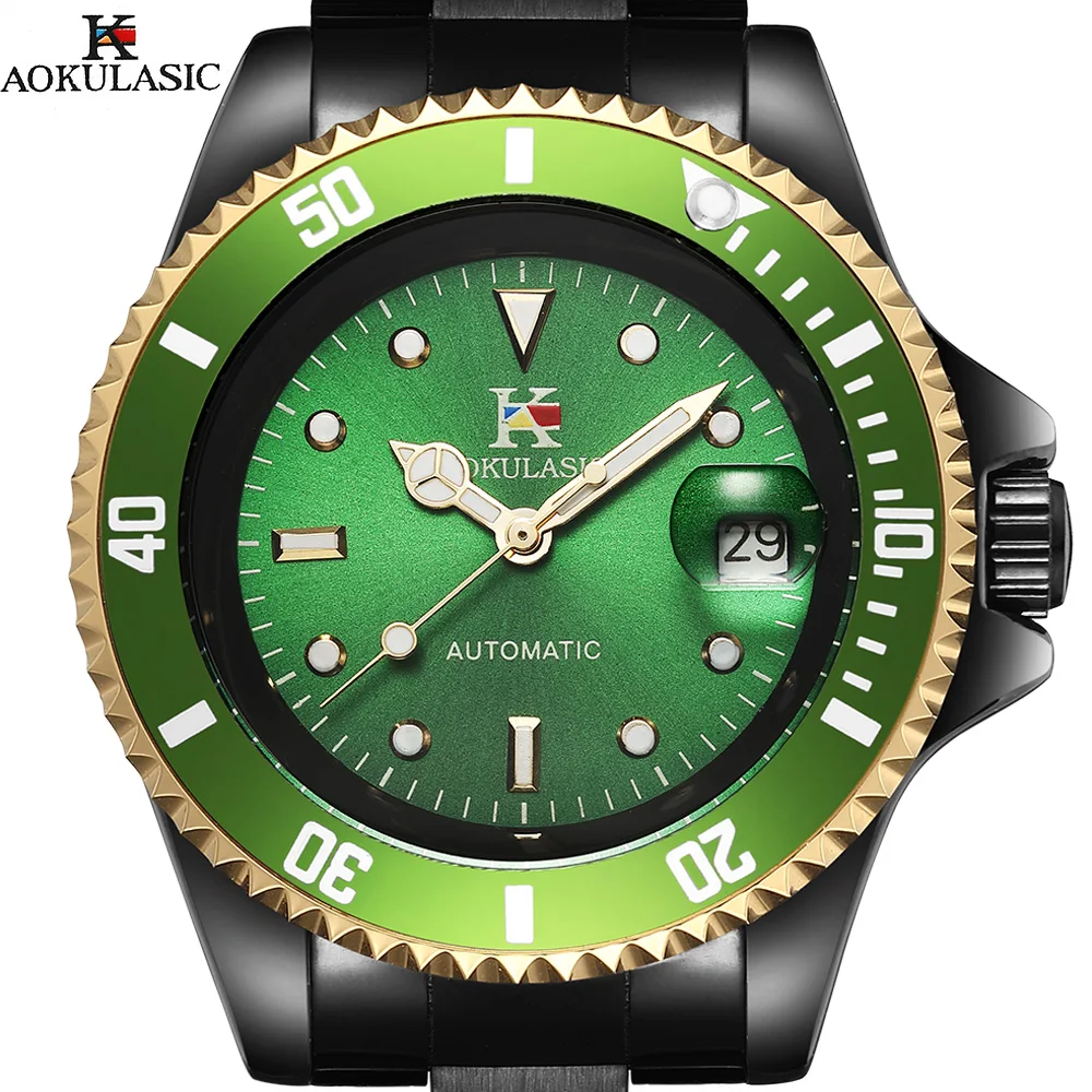 

AOKULASIC Men Wristwatches Auto Date Top Brand Luxury Sport Automatic Mechanical Watch Army Military Watches Relogio Masculino