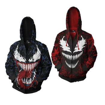 

Venom Spiderman Cosplay Costumes Venom Symbiote Cosplay 3D Printed zip Sweatshirt Ffashion Cartoon Hooded Casual Sweater Jackets