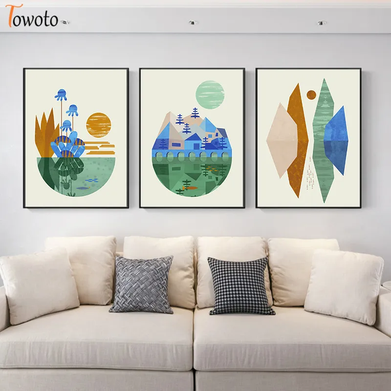 Абстрактный пейзаж холст живопись природа плакаты и принты современное