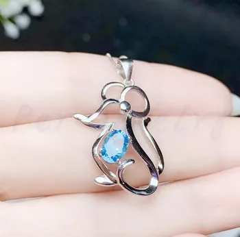 

Zodiac pendant Natural real blue topaz necklace pendant 925 sterling silver Free shipping 1.1ct gemstone #B95201