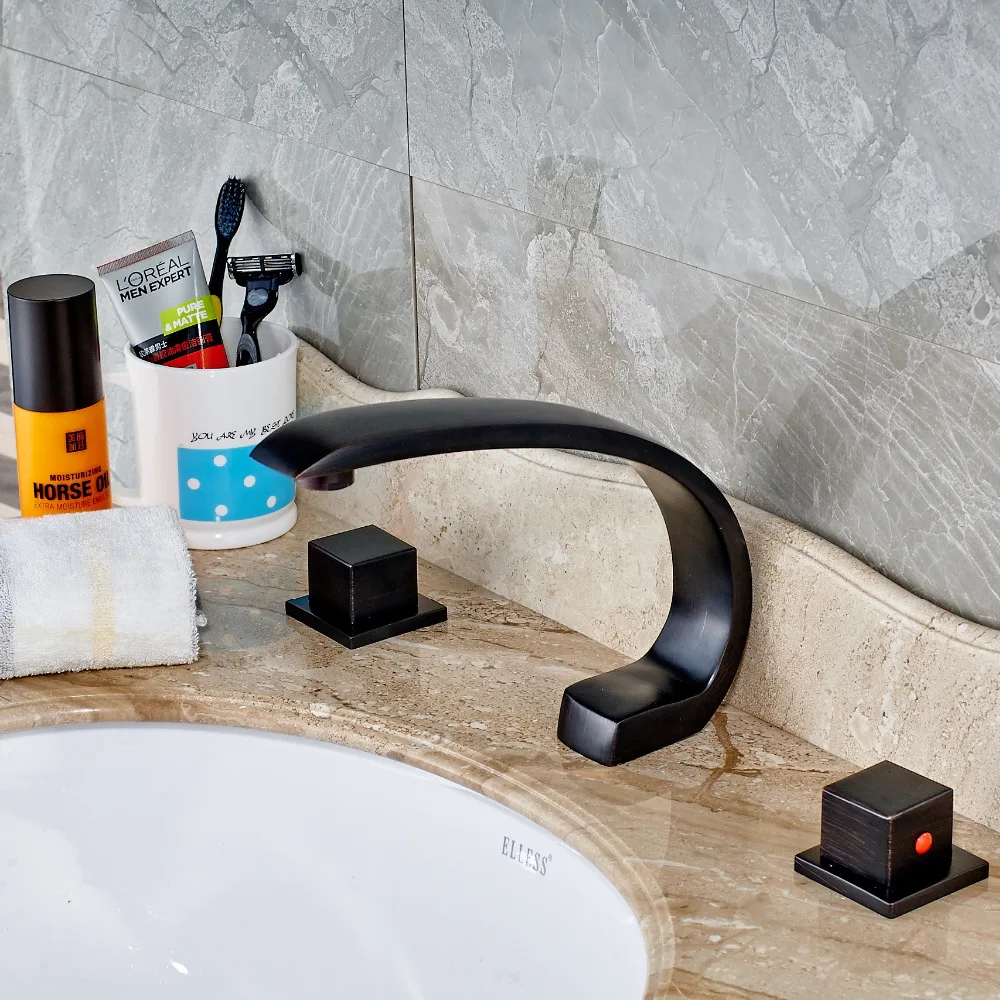 

Contemporary Dual Handles Oil Rubbed Bronze Bathroom Sink Faucet Mixer Tap Vessel Basin Faucet