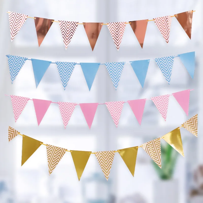 

European Style Bronzing Wavy Triangle Flag String Flag Birthday Party Holiday Celebration Decoration Flag Banner Wedding Flower