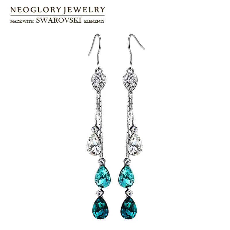 Neoglory Austria Rhinestone & Crystal Long Drop Earrings Water Drop Style Blue Elegant Beads For Trendy Party Girl Classic Gift Neoglory Austria Rhinestone & Crystal Long Drop Earrings Water Drop Style Blue Elegant Beads For Trendy Party Girl Classic Gift