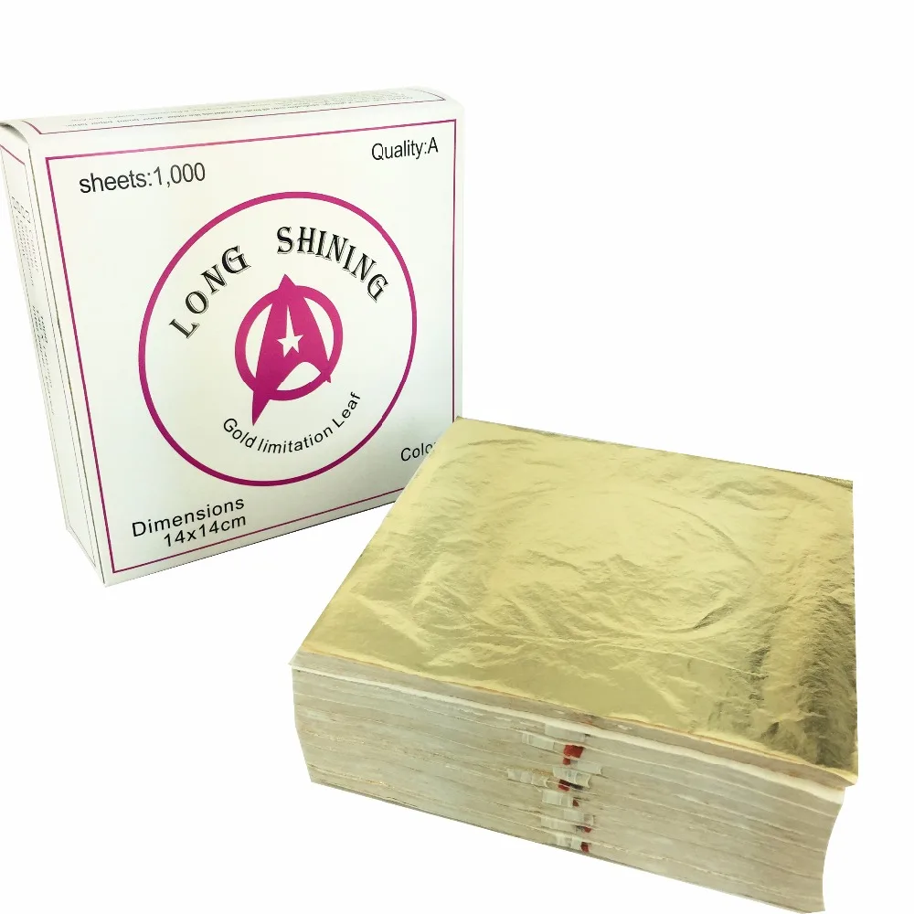 

Long Shining 1000 sheets Imitation Gold Leaf with inter paper for Gilding with Furniture and Craft Decoration