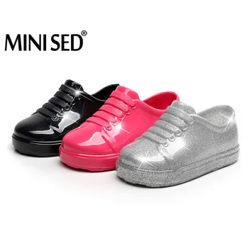 

2017 New Kids Sports Shoes Children PVC Casual Sneakers 3 Color Grey Black Pink Flats Kids Style Sapato 13 -18CM