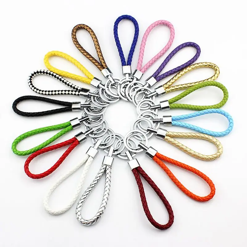 

5pcs PU Leather Strap Keychain Weave Rope Keyring Woven Cord Key Chain Holder Pendant for Backpack Jewerly Accessories Random Co