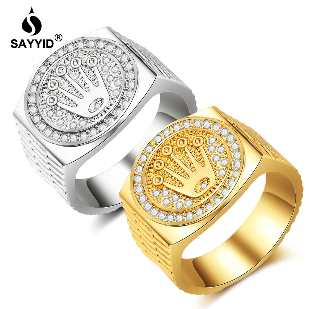 

2piece/package Wholesale New Fashion Gold & Silver Crown Ring SAYYID Brand Jewelry Men's Hip Hop Rock Ring in Stock